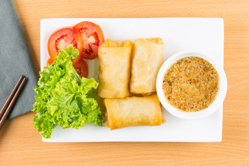 spring rolls on the white plate