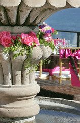 Stone Pillar with Pink Roses