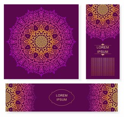 set card, flyer, banner with abstract ornament round mandala