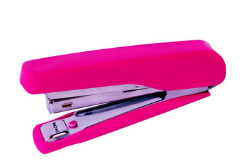 pink stapler isolated on white background with clipping path.