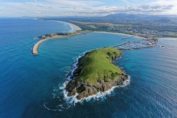 Muttonbird Island looking south-west towards Jetty Beach and Coffs Harbour
