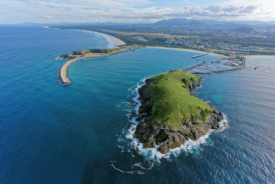 Muttonbird Island looking south-west towards Jetty Beach and Coffs Harbour