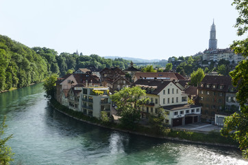 Fototapeta na wymiar A cityscape view with Bern Cathedral, Switzerland