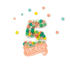 Konfetti, Number, Bunt, Papier, 5 years, Birthday, 5 anniversary
