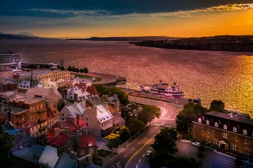 Foto op Canvas Aerial view of the Old Quebec City port in the beautiful sunrise light. © Nicolae Merceanu