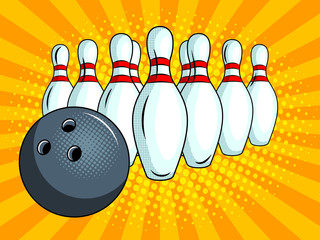 Skittles and bowling ball pop art style vector