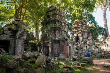 Ta Prohm temple an iconic tourist attraction place in Siem Reap, Cambodia.