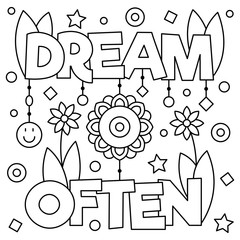 Dream often. Coloring page. Vector illustration.