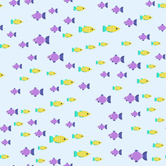 Fototapeta na wymiar Exotic tropical fish race seamless pattern underwater ocean species aquatic strain nature flat vector illustration.