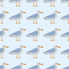 Gull flight bird and seabird sea seamless pattern vector illustration wild animal characters cute fauna tropical feather pets background