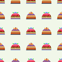 Wedding cake pie sweets dessert bakery flat seamless pattern pastry homemade delicious vector illustration.