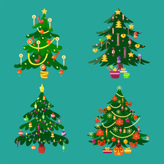 Pine tree cartoon green vector winter holiday needle leaf trunk fir plant natural design illustration