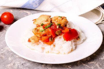 Delicious rice with vegetables and green onion