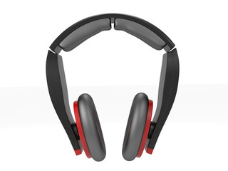 3d isolated black red headphones.