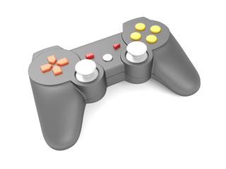 3d render isolated joystick with colored buttons.