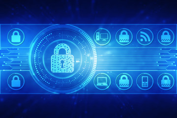 2d illustration Safety concept: Closed Padlock on digital background