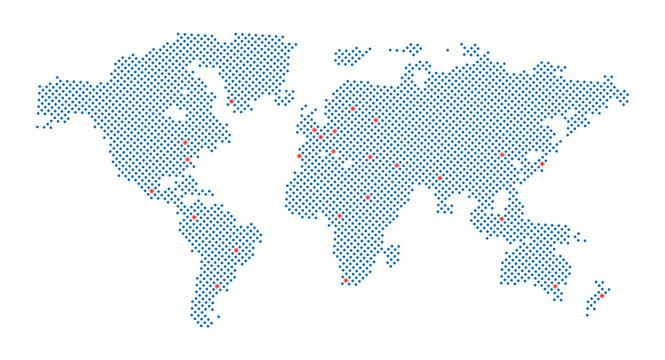 Vector world map with dot and capital isolated on white