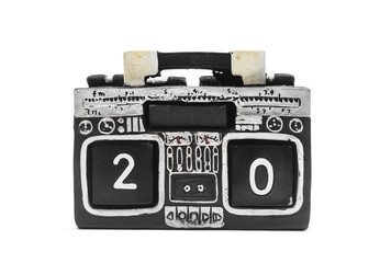 Vintage radio cassette recorder isolated on white