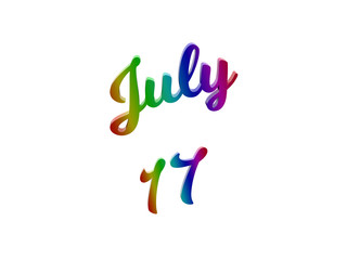 July 17 Date Of Month Calendar, Calligraphic 3D Rendered Text Illustration Colored With RGB Rainbow Gradient, Isolated On White Background
