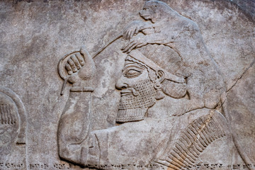 Ancient Babylonia and Assyria bas relief from king Ashurnasirpal Nimrud Palace