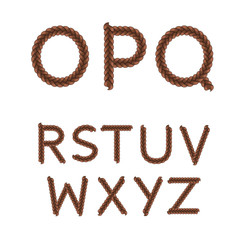 Alphabet from braids, letters from O to Z. Isolated vector objects on white background.