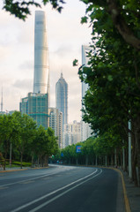 Fototapeta na wymiar road to Shanghai tower