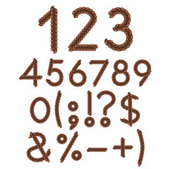 Numbers and signs of braids. Isolated vector objects on white background.
