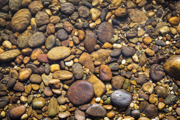 Natural river stone in clear river water, outdoor day light