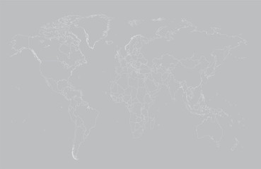 World map with borders gray