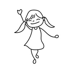 hand drawing happy cute girls line art