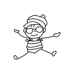 hand drawing happy cute girls line art