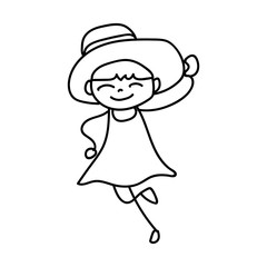 hand drawing happy cute girls line art