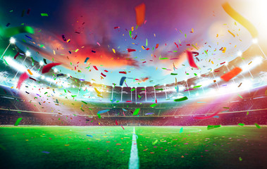 Empty night grand stadium with sport light , evening or night scene . © jamesteoh.art
