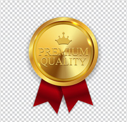 Premium Quality Golden Medal Icon Seal  Sign Isolated on White B