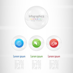 Infographic design elements for your business data with 3 options, parts, steps, timelines or processes. Transparent glass sphere concept, Vector Illustration.