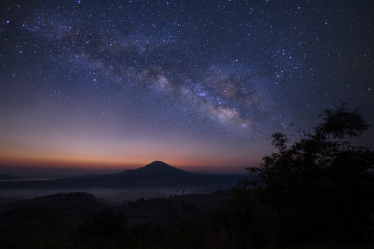 Landscape milky way galaxy over moutain, Night sky with stars