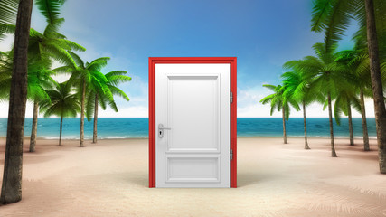 closed doorway on the sandy tropical beach
