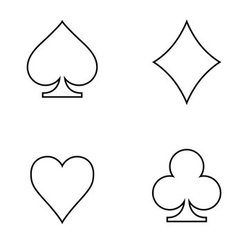 Black and white playing cards suits icon set