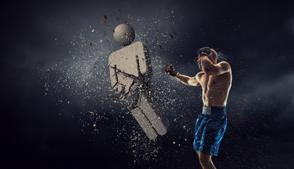 He is determined to win. Mixed media