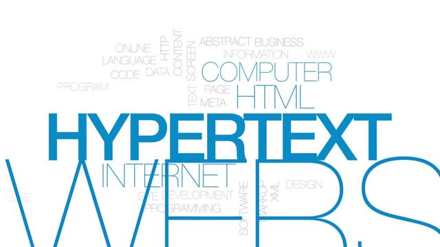 Hypertext animated word cloud, text design animation. Kinetic typography.