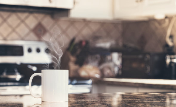 White Coffee Mug In Modern Kitchen Interior