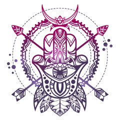 Indian hand hamsa. Hand of Fatima. Symbol of luck. Esoteric spiritual ethnic mascot. Bohemian style.