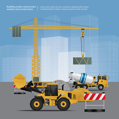 Construction Vehicles on Site Vector Illustration