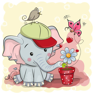 Cute cartoon Elephant with flower