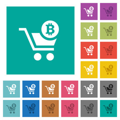 Checkout with Bitcoin cart square flat multi colored icons