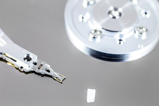 Hard disk from 1980, PC, computer, storage, disc oack, recording head