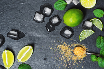 Obraz na płótnie Canvas Refreshing mint cocktail mojito ingredirnts
