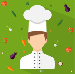 Flat design style. Vector illustration. Chef character, icon isolated on background.