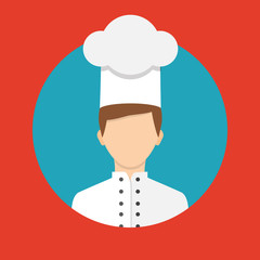 Chef character, icon isolated on background. Flat design style. Vector illustration.