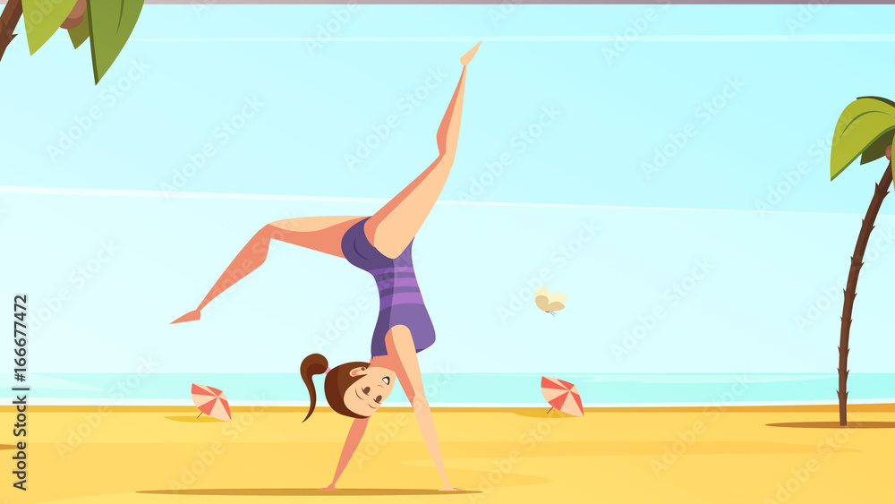 Wall mural beach acrobatics cartoon composition